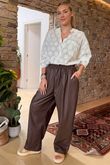 Made in Italy Runa Leather Look Tapered Barrel Pant Chocolate